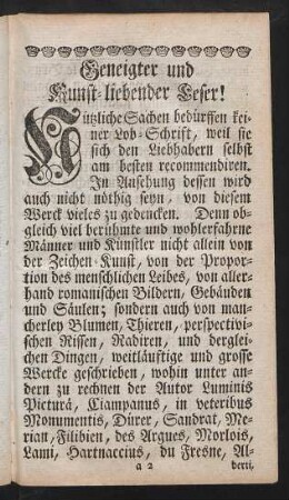 Geneigter und Kunst-liebender Leser!