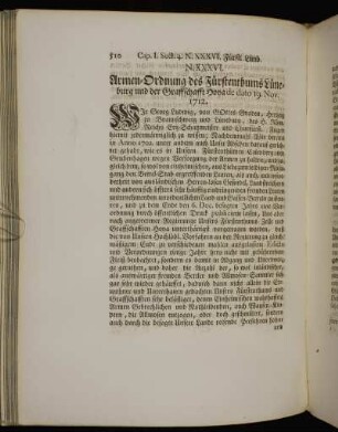 N. XXXVI. Armen-Ordnung des Fürstenthums Lüneburg und der Graffschafft Hoya de dato 19. Nov. 1712.