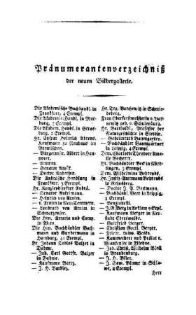 Pränumerantenverzeichnis der neuen Bildergalerie