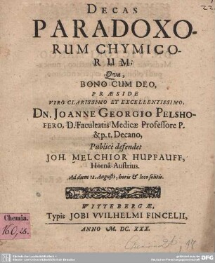 Decas Paradoxorum Chymicorum