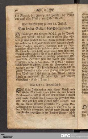 [Uber den 22. Articul] Von beyder Gestalt des Sacraments.