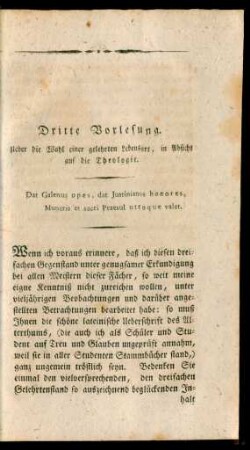 Dritte Vorlesung. Ueber die Wahl einer gelehrten Lebensart, in Absicht auf die Theologie