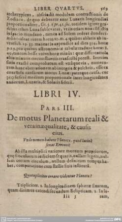 De motus Planetarum reali & vera inaequalitate, & causis eius.