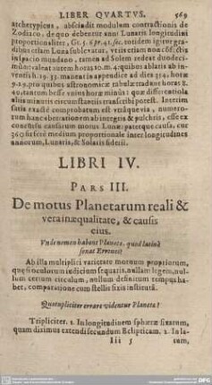 De motus Planetarum reali & vera inaequalitate, & causis eius.