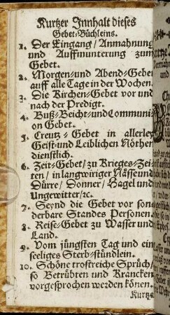 Kurtzer Innhalt dieses Gebet-Büchleins.