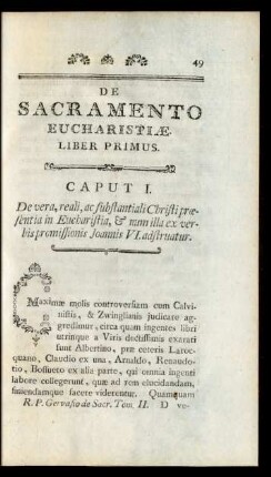 Des Sacramento Eucharistiae. Liber Primus