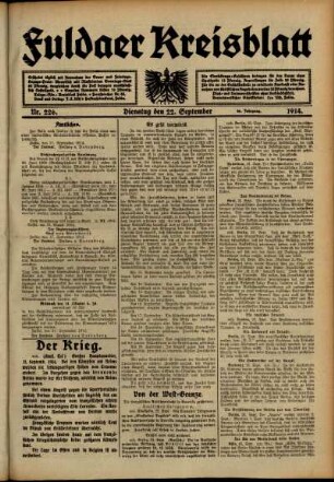 Ausgabe vom Dienstag, den 22. September 1914.