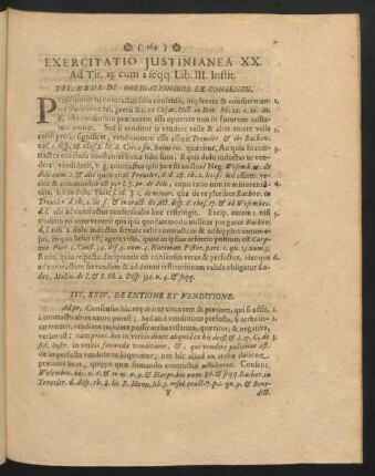 Exercitatio Iustinianea XX. Ad Tit. 23. cum 2 seqq. Lib. III. Instit.