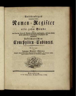Reg.: Neues systematisches Conchylien-Cabinet. Reg.