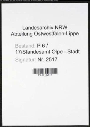 Heiratsregister Standesamt Olpe-Stadt