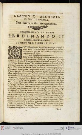 Classis X: Alchimia Hieroglyphica, siue Aurifera Ars Aegyptiorum