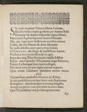 Sic certo sequitur Virtutis Gloria Cultum ...