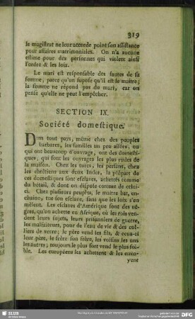 Section IX. Société domestique