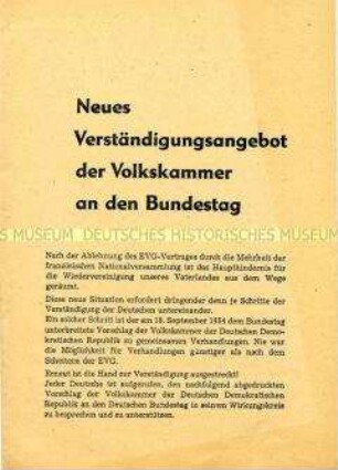 Sonderdruck des Briefes von Johannes Dieckmann an den Präsidenten des Bundestages zu den deutsch-deutschen Beziehungen