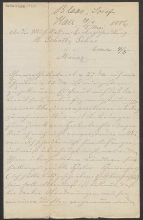 Brief an B. Schott's Söhne : 29.04.1886