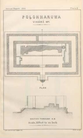 Plate 2. Polonnaruwa. Viháré No 1. Plan. Section throught A.B.