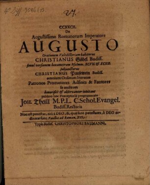 De augustissimo Romanorum Imperatore Augusto