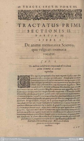 Liber I. De animae memorativae Scientia, quae vulgo ars memoriae vacatur.