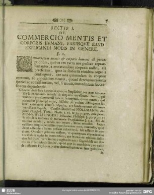 Sectio I. De Commercio Mentis Et Corporis Humani, Variisque Illud Explicandi Modis In Genere