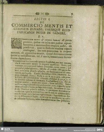 Sectio I. De Commercio Mentis Et Corporis Humani, Variisque Illud Explicandi Modis In Genere