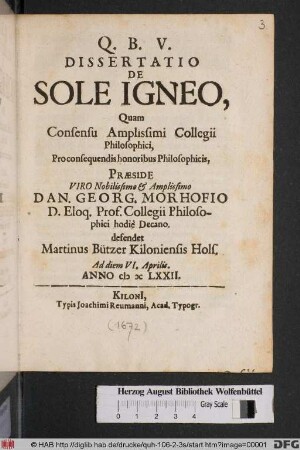 Dissertatio De Sole Igneo