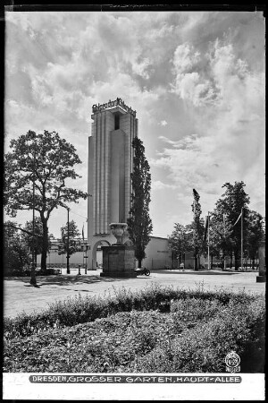 Dresden, Großer Garten, Hauptallee, Chlorodont-Turm an der Lennéstraße
