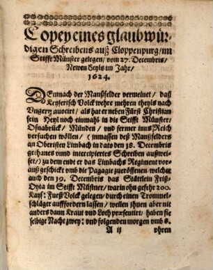 Ein schön New-Jahr : das ist: wahrhaffter ... Bericht, was massen die Manßfeldische Armee zu Olden Oyta im Stifte Münster im Jahr 1623 zertrennt