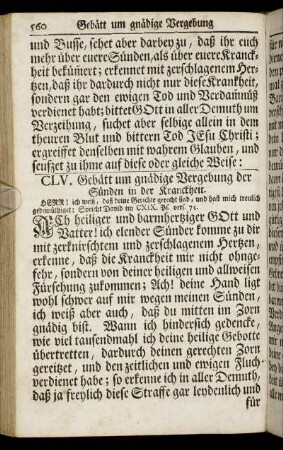 CLV. Gebätt um gnädige Vergebung der Sünden in der Kranckheit. - CLX. Dancksagung nach erlangter Gesundheit.