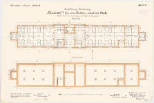 Feldartilleriekaserne, Halle/Saale: Pferdestall V für eine schwach besetzte Batterie: Grundriss Fundamente, Erdgeschoss 1:100