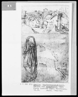 Die römischen Skizzenbücher von Marten van Heemskerck (Erster Band) — Ponte Quattro Capi. Gewandstatue, Folio 42verso