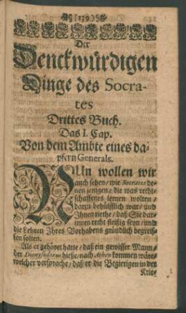 Der Denckwürdigen Dinge des Socrates Drittes Buch.