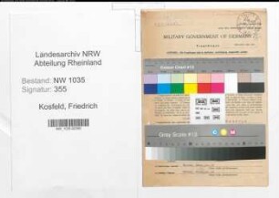 Entnazifizierung Friedrich Kosfeld , geb. 01.03.1908 (Kaufmaennischer Angestellter)