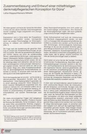 Zusammenfassung und Entwurf einer mittelfristigen denkmalpflegerischen Konzeption für Düna