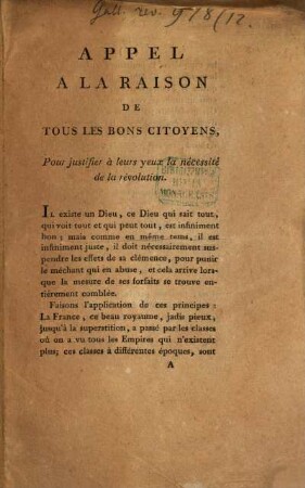 Appel à la raison de tous les bons citoyens, pour justifier à leurs yeux la nécessité de la revolution