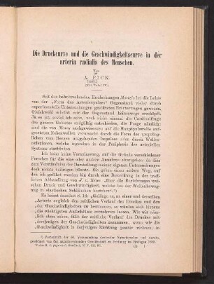 Die Druckcurve und die Geschwindigkeitscurve in der arteria radialis des Menschen
