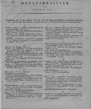 Monatsregister vom Januar 1821