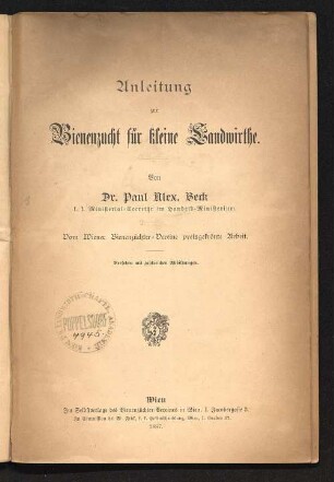 Anleitung zur Bienenzucht für kleine Landwirthe [Landwirte]