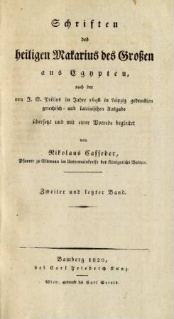 Bd. 2: Schriften des heiligen Makarius des Großen aus Egypten