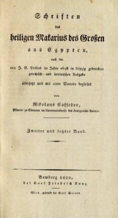 Bd. 2: Schriften des heiligen Makarius des Großen aus Egypten