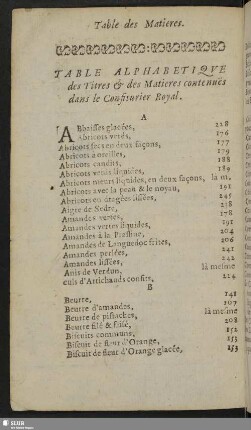 Table Alphabetique des Titres & des Matieres contenues dans le Consiturier Royal