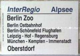 Zuglaufschild InterRegio-Zug