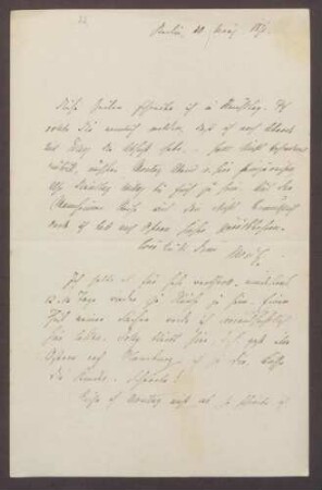 Schreiben von Moritz Ellstätter, Berlin, an seine Frau Marie: - Reisepläne - Kontakt zu [Julius] Jolly - Privates