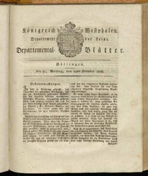 Nro 31. Montag, den 24ten October 1808 [-] Nro 40. Donnerstag, den 24ten November 1808
