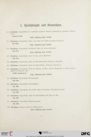 4. Hirschköpfe mit Geweihe (416-428)