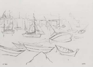 Boote vor Stadt mit Brücken