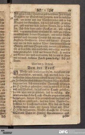 Uber den 9. Articul. Von der Tauff.