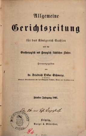 Allgemeine Gerichtszeitung für das Königreich Sachsen. 5. 1861