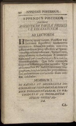 Appendix Posterior continens Aphoristicam Fabulæ Pietisticæ Recensionem