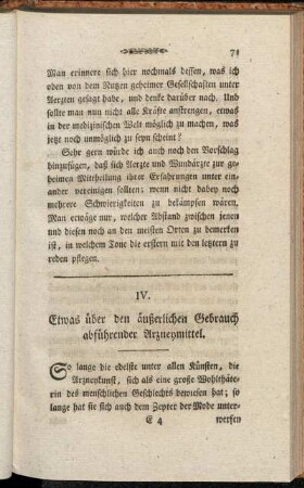 IV. Etwas über den äußerlichen Gebrauch abführender Arzneymittel.