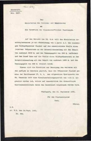 Ernennung Joseph Kerz als Hilfspräparator